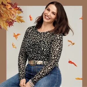 Cabi‎ Blouse Women’s Medium Top Black Ivory Leopard Animal Print Style 4163
